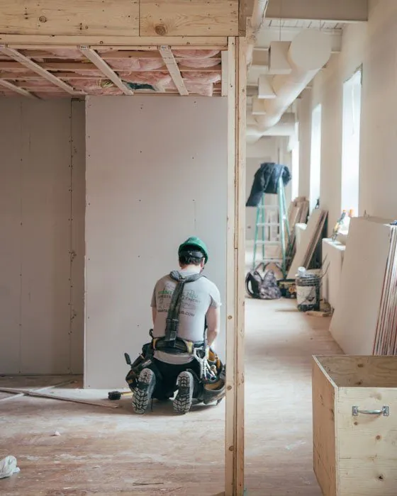 Worker inside a building under construction