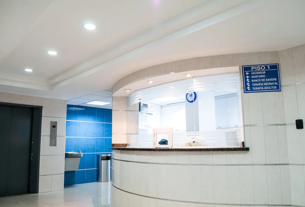 Hospital reception counter where patients check in