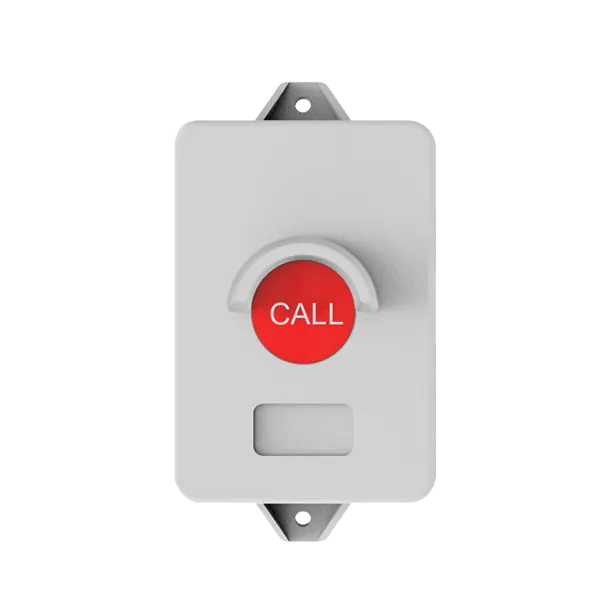 Grey wall-mounted hoist call button with a red Call key