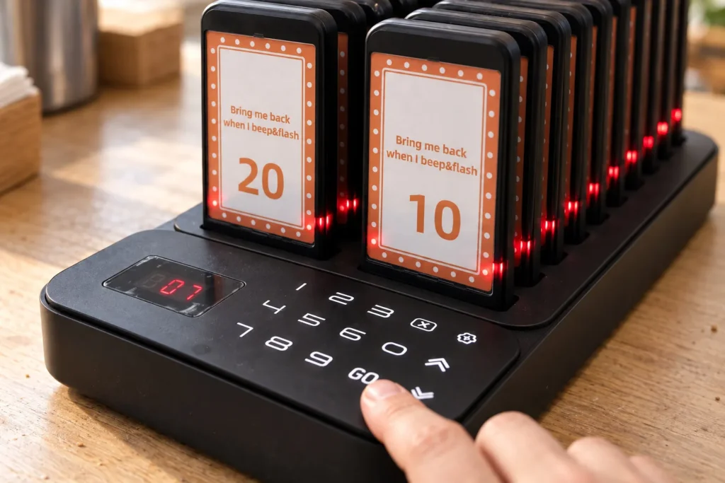 Finger pressing GO on the SG600SLX keypad, with 07 on the red number display