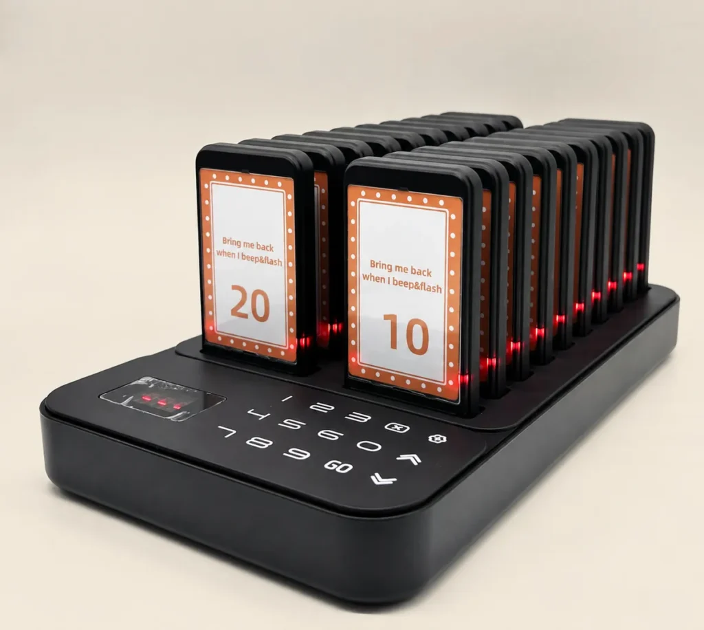 Series Slim SG600SLX base with keypad, number display and 20 docked pagers