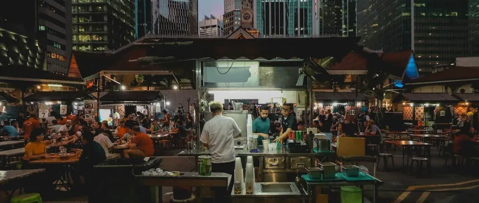 Busy hawker centre at night
